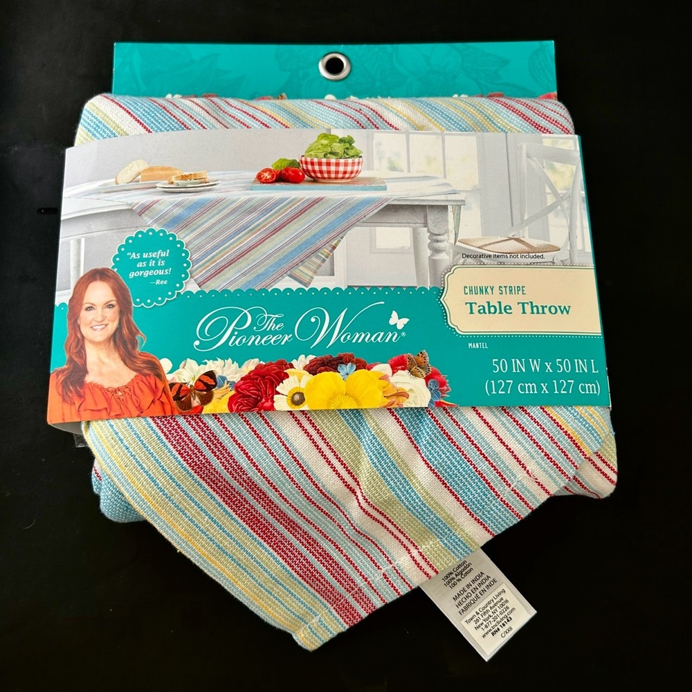 NEW The Pioneer Woman CHUNKY STRIPE Table Throw 50in x 50in 100% Cotton